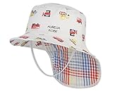 C-Princess キッズ サファリハット 日よけ 帽子 バケットハット つば広い たれ付き あご紐付き 車柄 可愛い ベビー 子ども 男の子 女の子 紫外線対策 海 山登り ホワイト 54cm