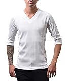 [ジョーカーセレクト] ランダムテレコVネックカットソー モード きれいめ 細身 半袖 七分袖 長袖 S(7分袖) ホワイト