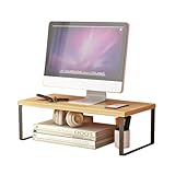 [纪伊特選]ブラック-木色 モニター台 机上台 パソコン台 PC台 卓上 人間工学デザイン 机上整理 キーボード収納 スマホ収納 プリンター台 ディスプレイ台 耐荷重30kg モニター/ノートパソコン/プリンター 幅70*奥行20き*高さ16.5cm）