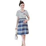 JQ trend レディース マタニティー 授乳服 授乳口 半袖 ボーダー ワンピース フレアスカート 産前 産後 (M)