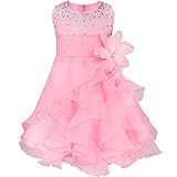 （アイム）iiniim　ベビー女の子王女ポンポンドレス　ガールズノースリーブオーガンザチュチュプリンセス花嫁介添人結婚式誕生日パーティーロングドレス　リボン飾り　お嬢様 　ドレス　SZ0-3才　5色 