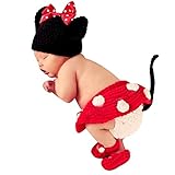 AmazingDeal ベビー 撮影服 ミッキーマウス 記念写真 赤ちゃん 年賀状 可愛い 寝相アート ニット帽子セット 新生児 出産祝い (レッド)