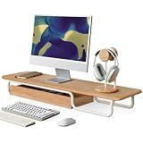 Fenge モニター台 卓上 デスクシェルフ 完成品 パソコン台 無垢材 引き出し pc台 横幅95cm ディスプレイ 台 monitor stand 机上台 卓上収納 整理整頓 オーク G04J1103C (オーク)