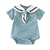 Dragon Honor ベビー服 セーラー服 ロンパース 夏 女の子 男の子 新生児サイズ 半袖 無地 赤ちゃん服 綿 柔らかい 可愛い 2色 (ブルー, 66（3-6ヶ月）)