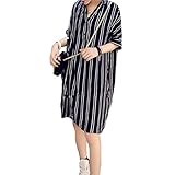 Spinas(スピナス) レディース マタニティ ストライプ 半袖 シャツ ワンピース One Color 【ブラック】 縦じま効果で着やせ効果ありの優秀ワンピ♪ (XXL)