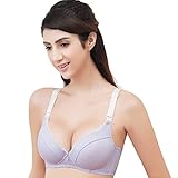 【SEBLES】マタニティ コットン 授乳 前開き バストアップ ブラジャー 4段 4列 ホック バイカラー 無地 全8種 プリント(ソフトパープル,95C)