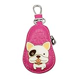 [JASDESIGN] スマートキーケース 犬 かわいい 鍵ケース 鍵収納 キーリング 車 バイク PUレザー スマートキー ポーチ JM-277 (ローズピンク, フレンチブルドッグ)