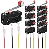 MKBKLLJY 12個 リードリミットスイッチ ショートヒンジローラーレバーアーム 13.5mm/0.53インチ、1NO 1NC SPDT 3ピン モメンタリスナップアクションマイクロスイッチ36個の端子ワイヤと20個の配線キャップ付き