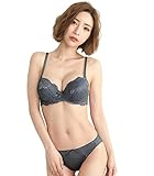 Laulea Akoakoa ダークグレー B75 レディース ブラジャー ブラ ショーツ 上下 セット 下着 ランジェリー レース 女性