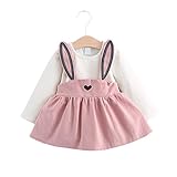 MY-secretベビー服 ワンピース サロペットスカート ドレス 長袖 膝上丈 可愛いウサギ耳 偽2点セットカジュアル ピンク 90