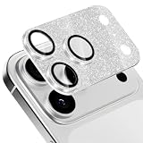[ShinKin] iPhone 17 Pro Max 対応 カメラフィルム カメラ保護カバー カメラカバー キラキラ アルミニウム合金 レンズカバー カメラ保護 [アルミ合金縁取り+強化ガラス] キラキラ レンズ保護フィルム 高透過率 露出オーバー防止 キズ防止 全体保護 ファッション ユニーク iPhone 17 Pro Max 対応 (シルバー)