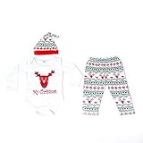 Lee Little Angel 男と女の赤ちゃんクリスマス鹿ジャンプスーツ登山衣装長袖パンツ3ピースセット (12-18 ヶ月, ホワイト)