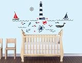 Nautical Wall Decal in Red, Navy and Gray for Nursery by Nursery Decals and More [並行輸入品]