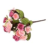 造花，SODIAL(R)人工ローズフラワー　リーフ　ホーム　結婚式の装飾（ピンク）