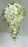 プリザーブドフラワーブーケ/ 白・淡グリーン　パールキャスケード   ウエディングブーケ