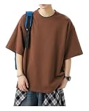 Sukinana 9オンス Tシャツ メンズ 半袖 二重糸綿100％ 肉厚で型崩れしない ビッグシルエット ドロップショルダー ヘビーウェイトT シルエット長持ち ハイクオリティー 無地 春 夏 秋 冬 (JP, アルファベット, 2XL, コーヒー)