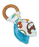 Natural Organic Maple Wooden Teething Ring Toy - Bunny Ears Teether - Cars & Trucks Fabric and Blue 