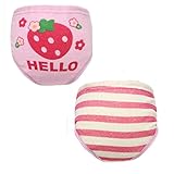 Simple Plan　6層　幼児　ベビー　かわいい　動物柄　ボーダー　パンツ　トレーニングパンツ　2枚組　ショーツ 3カラー　4サイズ選択可能 (80, ピンクいちご)