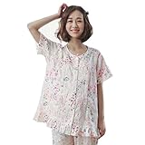 [アビコ]ABICO 春夏 マタニティ パジャマ きれいめ 前開き 丸首 花柄 長袖 半袖 2重ガーゼ 薄い 授乳服 授乳口付き ウエスト調節 妊婦服 産前 産後 ルームウェア