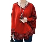 授乳ケープ ポンチョ 長袖 ニット セーター プルオーバー ゆったり レッド SJ0043