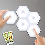 Ameelie 限定SALE LEDライト タッチライト 小型 キッチンライト DIY キャビネットライト ナイトライト フットライト 夜間ライト 安全灯 補助灯 常夜灯 授乳用 ins 六角形 3Mテープ 室内 ワイヤレス リモコン*2付き 防水 ミニ型 配線不要 5個セット 室内照明 ホワイト 6000K 自転車用/車内照明/玄関/寝室/廊下/客間/キッチン/トイレ/子供部屋などに対応 防犯ライト 防災 乾電池式(白光)