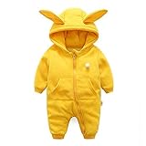 Hzjundasi 新生児 赤ちゃん 男の子 女の子 防風 可愛い ラビット 赤ちゃん 幼児 長袖 コットン ロンパース フード付き 防寒 カバーオール 春秋 アウターウェア 出産祝い 衣装 12-1