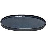 陶器製 盆栽用 小判形水盤 水石 生子（ナマコ） 青 L40,5cm ／アウトレット数量限定品