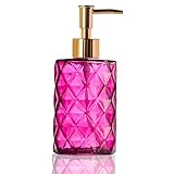 ガラスソープディスペンサー クリスタル詰め替え可能 ハンドリキッドクリアガラスボトル ポンプ付き エッセンシャルオイル、ローション、液体石鹸、食器用洗剤(12オンスローズ)