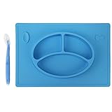 Biubee One-Piece Silicone Placemat + Plate with Spoon for Baby and Toddlers (blue) by Biubee