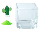 花市場直送便 ミニチュアガラス サボテン & カラーサンド パステルグリーン & 植え込み用グラス ニューブロックS