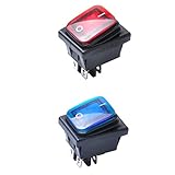 Lovoski 車用　電子パーツ　ライト付き　ロッカースイッチ　防水　12V 4ピン　オン/オフ　2個セット　6色選択でき - ブルー+レッド