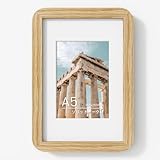 A5サイズ オーク無垢材 フォトフレーム A6サイズ用マット・アクリル板・吊り下げ金具一式付属 ナチュラルオーク (1個)