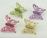 12 Assortedカラー人工キラキラとナイロン蝶Attachedシルバークリップ付き花柄Embellishing、工芸と作成のパッケージ