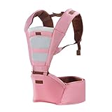 ベビー抱っこ紐　高い通気性　O脚の形成に防止　多機能抱っこ紐　ベビーキャリア H型肩紐　もっちり肩滑べ止め臀部シート付き　柔らか抱っこ紐　調節できる　収納ポケット付き (ピンク)