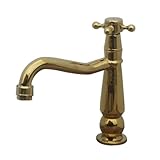 洗面水栓 蛇口 水栓金具 単水栓 クロスハンドル ゴールド（金） [奥行18×吐水口高8.5cm] INK-0302073H