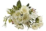 Winterworm Lifelike人工シルク布の人工ローズ花フラワーブーケホームオフィスホテルガーデンウェディングパーティーホリデーフローラル装飾 ホワイト LY06