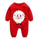 エルフ ベビー(Fairy Baby)新生児服 カバーオールロンパース 長袖 四季兼用 可愛いひつじ柄 レッド 80