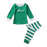 Supplylink　子供服　綿　ロングスリーブ シャツ　丸えり　クリスマス　プリント　英字　ロングパンツ　ウエール　上下セット 七五三　柔らか（グリーン）【対象月齢:3-4歳頃】