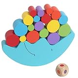 ElloapicブルーバランスMoon木製スタッキングブロックバランシングゲーム子供の実践と親子ゲームEarly Learningおもちゃ