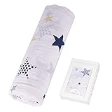 Kiddaroos、Muslin綿製ベビー風呂敷、襁褓毛布、ナーシングカバー 、涎掛け、寝具とベビー用品、青い星のプリント、サイズ120cm x 120cm、綿100％