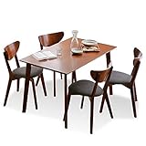 Baobei ダイニング 5点セット 4人用 天然木 4人掛け チェア座面 ファブリック ダークグレー おしゃ