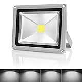 Warmoon Outdoor LED Flood Light, 20W Daylight White 6500K Waterproof Security Lights with US 3-Plug 