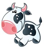 Wallmonkeys wm302107キュートベビーホワイトとブラックSpotted Cartoon Cowピールとスティック壁デカール 30"H x 27"W - Medium-Large ブラッ