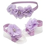 Petals Lavender Barefoot Baby Sandal and Headband Set with Flower Accent by Cherished Moments