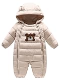 ロンパース 赤ちゃん 防寒 カバーオール フード付き ダウンロンパース アウターウエア 長袖 厚手 クマ耳付き 厚手 保温オーバーオール＆手袋＆靴下 冬