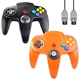 ZeroStory クラシック N64 コントローラー 有線 N64 コントローラー ジョイスティック 5.9フィート N64 AVケーブル付き N64 ビデオゲームコンソール(ブラックとオレンジ)