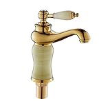 Auralum 洗面用 混合水栓 蛇口 シングルレバー ランプ型 ヨーロッパ風 手洗いボウル用 洗面台 取り付けホース付き ゴールド