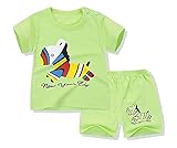 Onesall 子供服 ベービ服 Tシャツ＆パンツ 上下2セット ショットパンツ 夏 半袖 男女兼用 お出かけ 出産祝い 可愛い80－110㎝ (100m, グリーン)