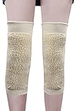 1ペアメンズレディース厚み付けロング伸縮性スリーブ脚膝ウォーマー冬通気性熱カシミア膝ブレースパッドサポートプロテクターレギンスストッキングのアウトドアスポーツ関節炎炎 ベージュ