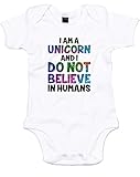 (私はユニコーン、人間は信じない。) I Am A Unicorn And I Don't Believe In Humans, プリント　ベビースーツ - 白/黒 3-6 ヶ月